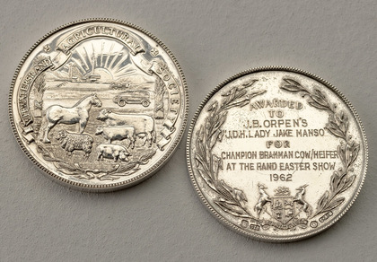 Witwatersrand Agricultural Society Rand Easter Show Sterling Silver Medallions (Set of 3) - Barry Orpen, Bar Circle Brahmans